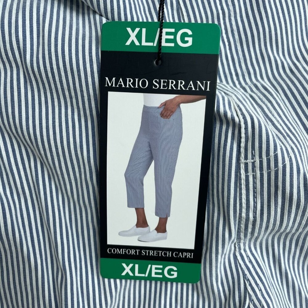 NEW Mario Serrani Women's XL  Comfort Stretch Capri Pants Navy/Ivory Stripped - Picture 10 of 12